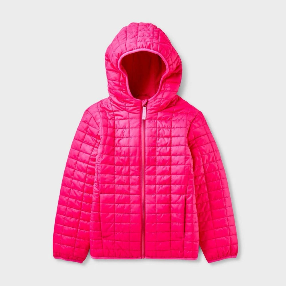 NWT Cat & Jack Girls Hooded Puffer Jacket | Size: XL (14) | Hot Pink